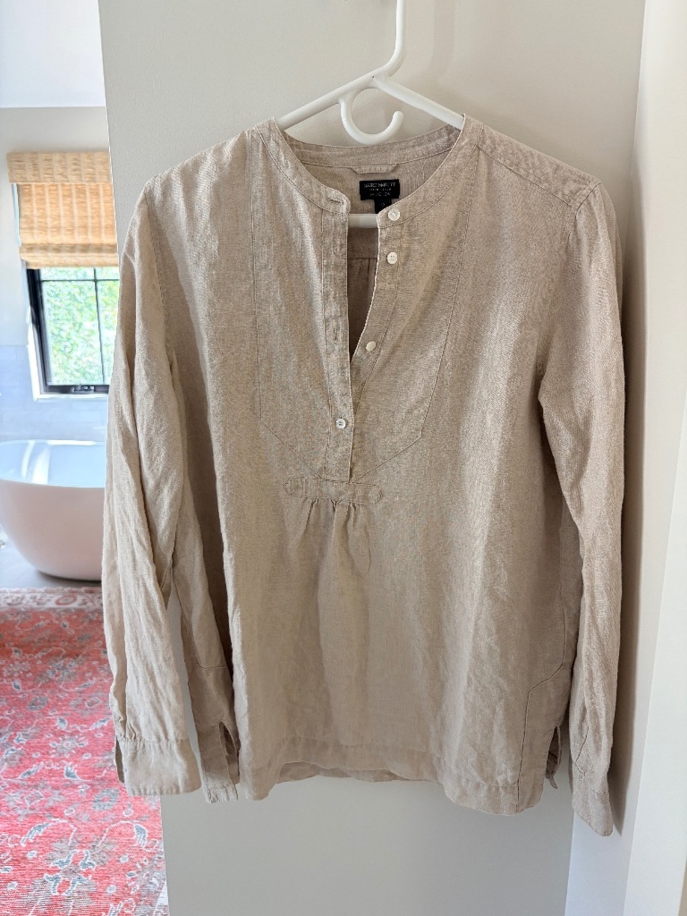 J Crew Baird McNutt Shirt Womens Sz10 100% Irish Linen natural Popover Top